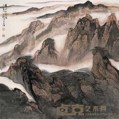 蔡天雄 黄山松云图 片 120×120cm